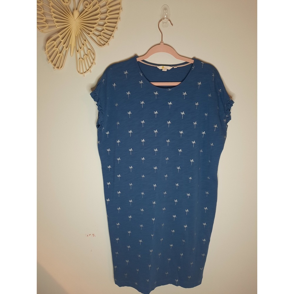 Boden Blue Palm Tree Print Ruffle Sleeve T-Shirt Dress US 12R - Picture 3 of 6